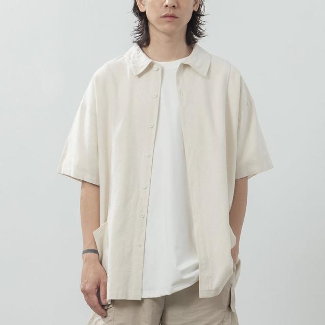 【Queenshop】男裝 短袖 雙口袋排釦設計棉麻襯衫 兩色售 M/L/XL 現+預 01025308