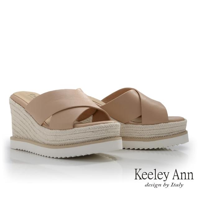 【Keeley Ann】寬帶輕量楔型拖鞋(奶茶色421422135-Ann系列)