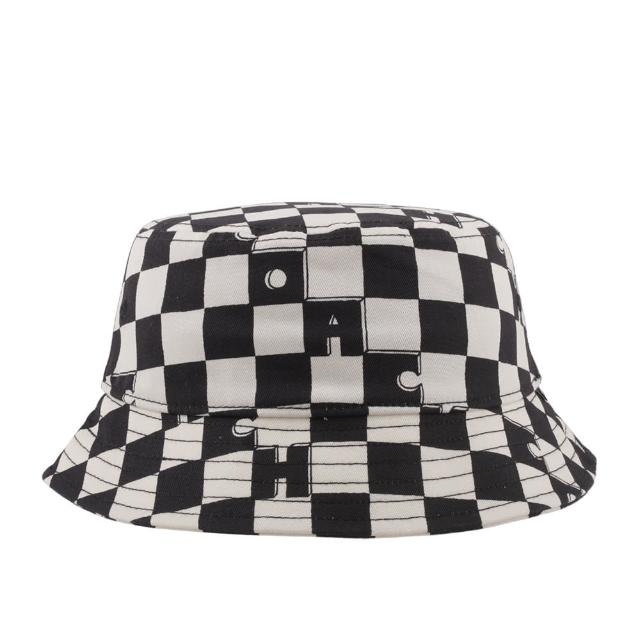 【COACH】棋盤格圖案棉質漁夫帽(奶油白/黑色)