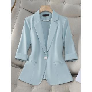 【Paiya 派亞】淺藍色小西裝外套女夏季氣質清新休閑七分袖薄款西服上衣(S-4XL)