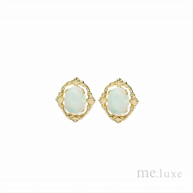 【me.luxe】K10黃K復古刻紋蛋白石耳環(日本輕珠寶網路銷售NO.1)
