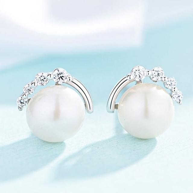 【Emi 艾迷】韓系日出印記珍珠綴鑽 925銀針 耳環