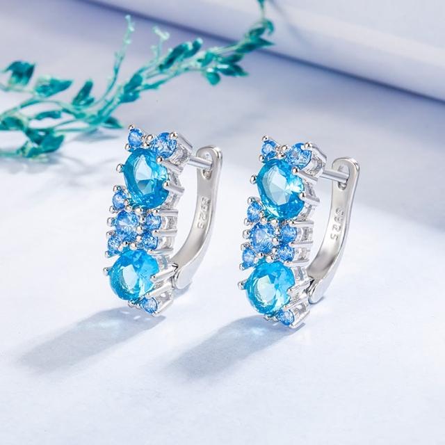 【Emi 艾迷】韓系海水藍藍輕奢感鋯石環繞 耳環 耳扣