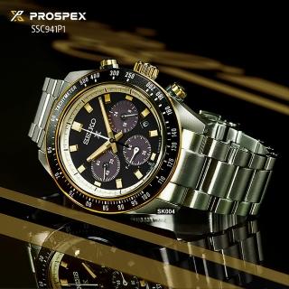 【SEIKO 精工】PROSPEX系列太陽能計時腕錶41.4㎜黑金色熊貓款 SK004(SSC941P1/V192-0AH0G)