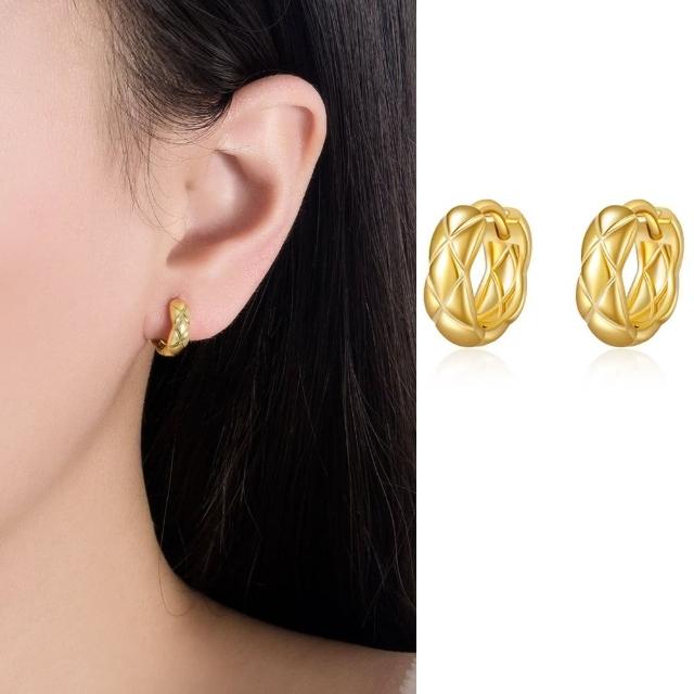 【Emi 艾迷】韓系時尚細緻菱格紋環繞 耳環 耳扣