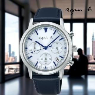 【agnes b.】法式簡約 太陽能 計時 腕錶 男錶 手錶 禮物(VR42-KRH0B.BZ5008X1)