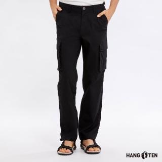 【Hang Ten】男裝-REGULAR FIT斜紋多口袋工裝長褲(黑)