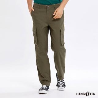 【Hang Ten】男裝-REGULAR FIT斜紋多口袋工裝長褲(深綠)