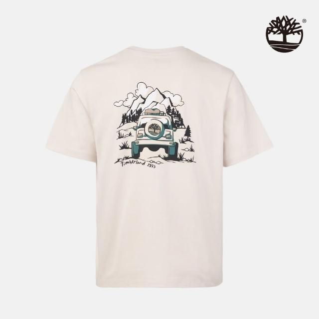 【Timberland】中性白沙色背後圖案短袖T恤(A2PBJBH7)