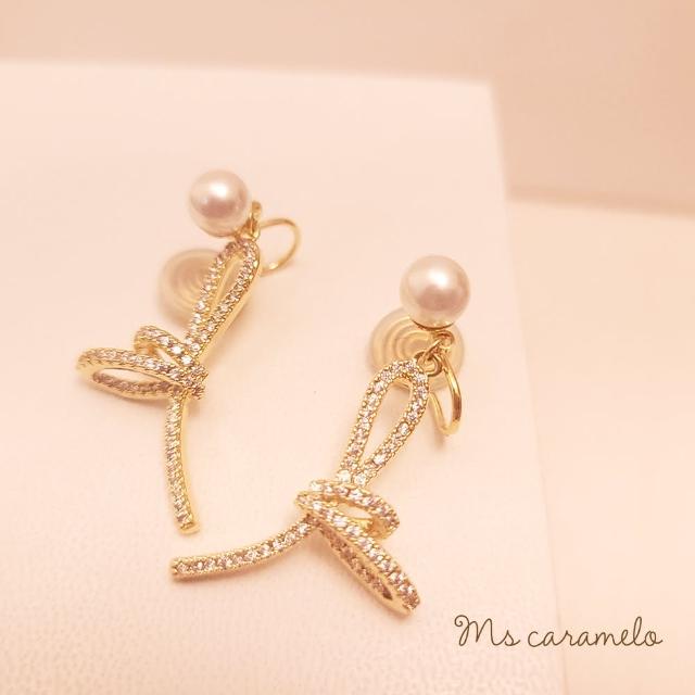 【Ms caramelo 焦糖小姐】夾式 貝珠+鋯石耳環(夾式耳環)