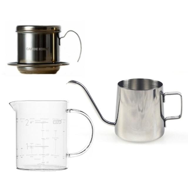 【CAFEDE KONA】不鏽鋼越南咖啡壺組合(經典配方量杯+不鏽鋼手沖壺)