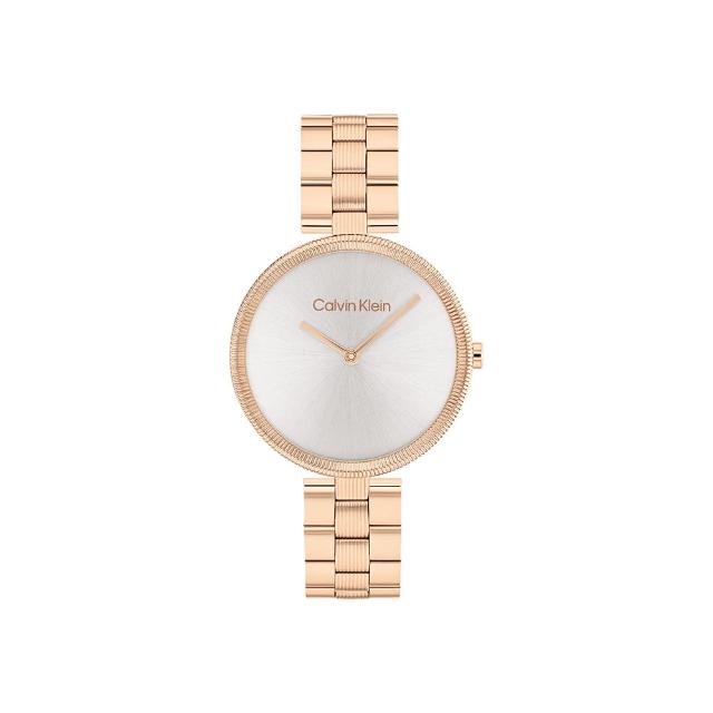 【Calvin Klein 凱文克萊】CK 玫瑰金框 白面 不鏽鋼錶帶 32mm(25100013)