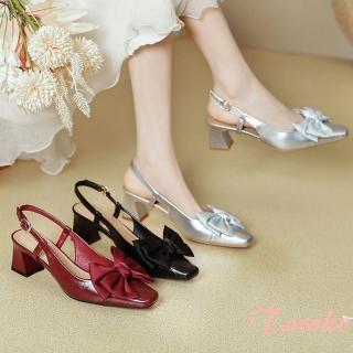 【Taroko】溫柔雲朵蝴蝶結方頭粗跟後空涼鞋(3色可選)