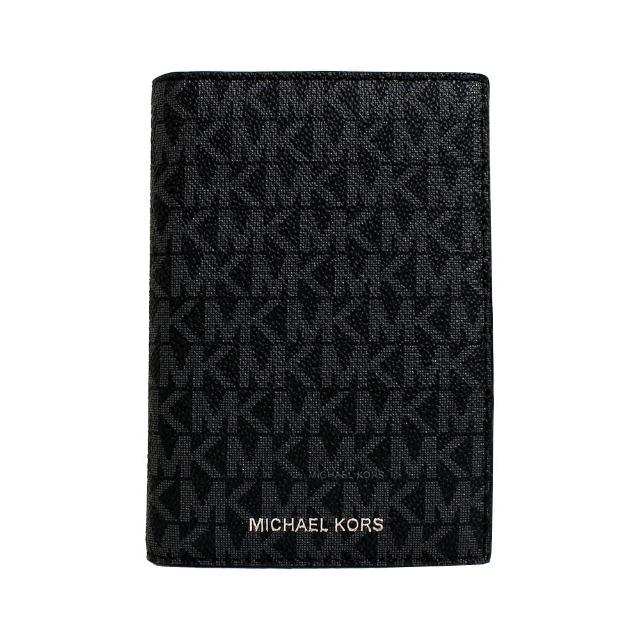 【Michael Kors】MK經典滿版LOGO印花皮革護照夾(經典黑)