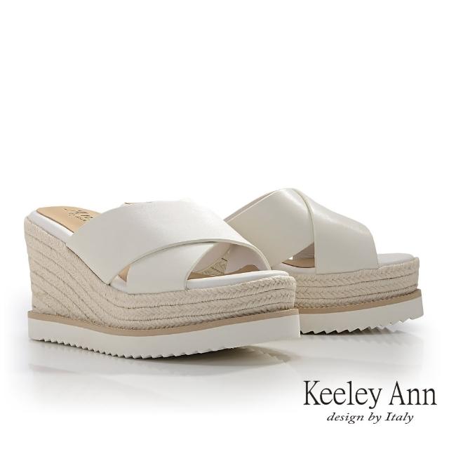 【Keeley Ann】寬帶輕量楔型拖鞋(米白色421422132-Ann系列)