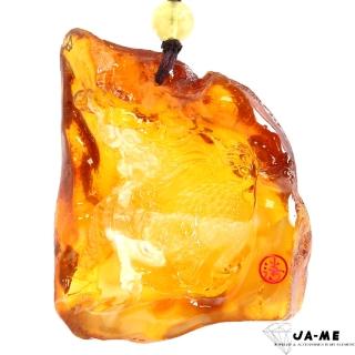 【JA-ME】天然琥珀原石帶皮開窗金絞白花蜜麒麟項鍊30.7克