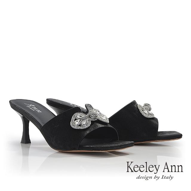 【Keeley Ann】水鑽條方頭高跟拖鞋(黑色421647110-Ann系列)