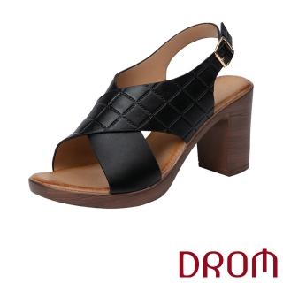 【DROM】高跟涼鞋 交叉涼鞋/歐美時尚格子壓紋交叉造型高跟涼鞋(黑)