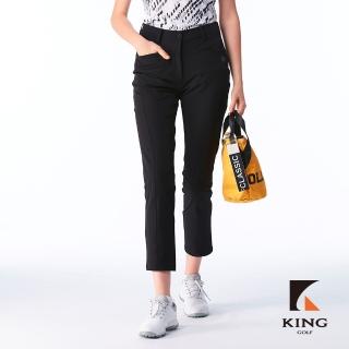 【KING GOLF】實體同步款-女款透氣素面簡約立體剪裁高腰合身長褲/高爾夫球長褲(黑色)