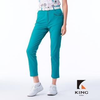 【KING GOLF】實體同步款-女款透氣涼感素面簡約KG刺繡彈力中高腰修身長褲/高爾夫球長褲(綠色)