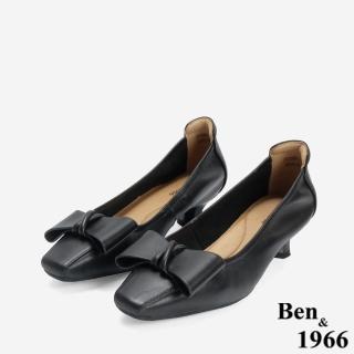 【Ben&1966】柔軟羊皮優雅蝴蝶結方頭跟鞋-24615