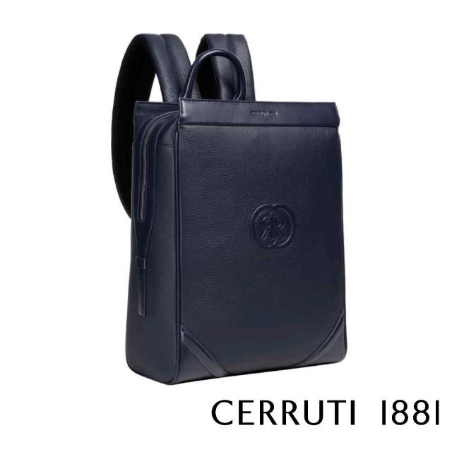 【Cerruti 1881】限量2折 義大利頂級小牛皮後背包 全新專櫃展示品(深藍色 CEZA06308M)