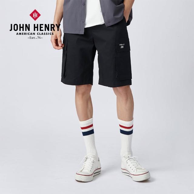 【JOHN HENRY】格紋科技布料短褲-黑色