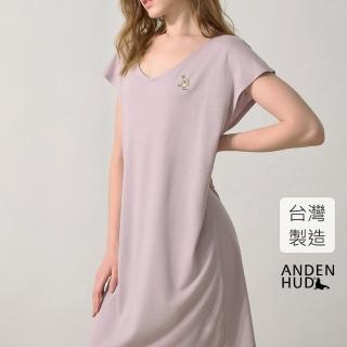 【Anden Hud】連身_療癒烘焙．後背交叉短袖居家睡衣(粉紫-刺繡幸運小鳥)