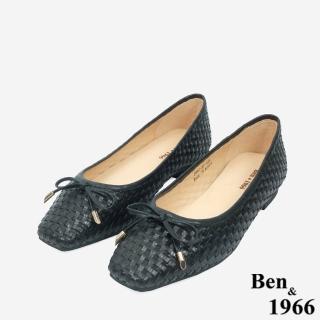 【Ben&1966】牛皮編織氣質蝴蝶結方頭包鞋-24609