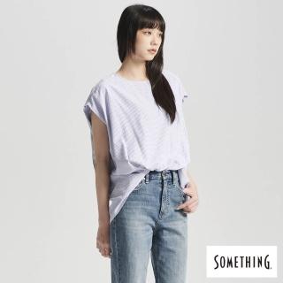 【SOMETHING】女裝 寬版條紋包袖短袖T恤(淡藍色)