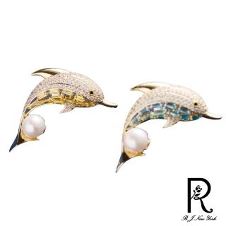 【RJ New York】海豚流線晶鑽珍珠胸針別針兩用款(2色可選)