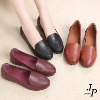 【JP Queen New York】低調素面女士真皮大尺碼平底工作鞋休閒鞋(3色可選)
