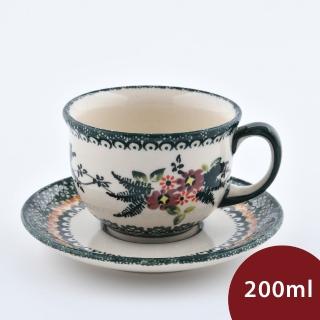 【波蘭陶】Cerraf 花茶杯盤組 200ml 波蘭手工製 馬克杯 點心盤(碧綠幽然系列)