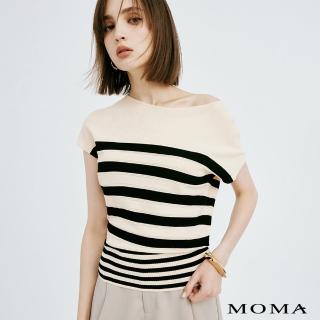 【MOMA】船領小蓋袖條紋針織上衣(杏色)