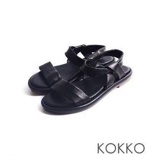 【KOKKO 集團】簡約柔軟綿羊皮一字帶涼鞋(黑色)