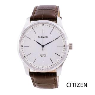【CITIZEN 星辰】簡約時尚/真皮壓紋手錶-白x銀框x咖啡/BH5000-08A/42mm