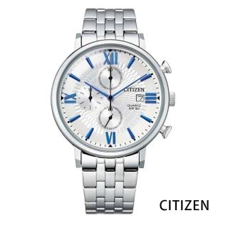 【CITIZEN 星辰】三眼計時放射狀錶盤/不鏽鋼手錶/白色-AN3610-71A/41mm