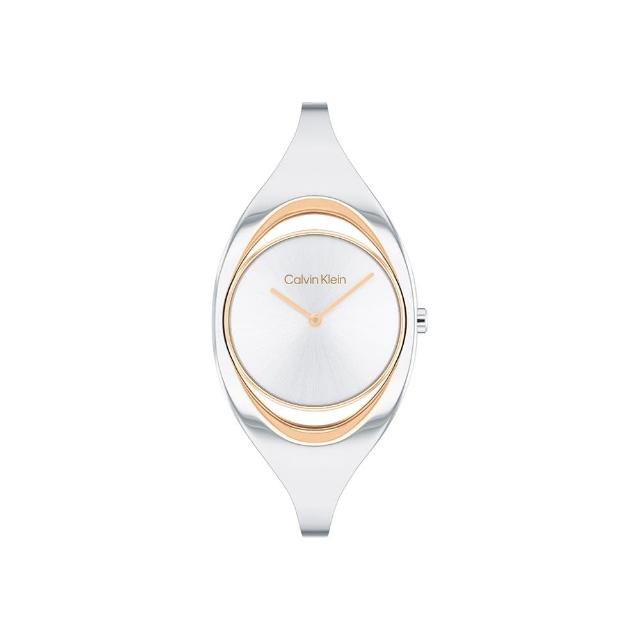 【Calvin Klein 凱文克萊】典雅氣質手環式腕錶 白鋼半金x銀面(25200424)