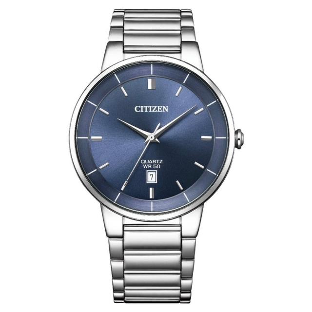 【CITIZEN 星辰】官方授權C1 不鏽鋼藍面紳士日期男手錶-40mm(BI5120-51L)