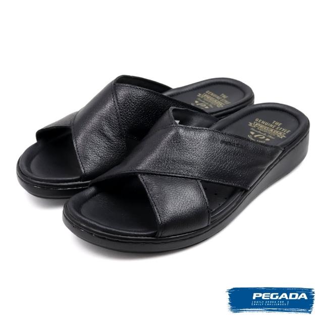 【PEGADA】巴西經典素面交叉寬帶涼拖鞋 黑色(132503-BL)