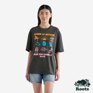【Roots】Roots 女裝- POSITIVE VIBES寬版短袖T恤(鐵灰色)