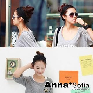 【AnnaSofia】棉質彈性寬髮帶髮飾-韓版運動風款 現貨(酷黑)