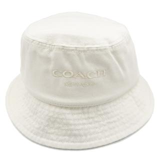 【COACH】經典LOGO素面棉布漁夫帽(米白)