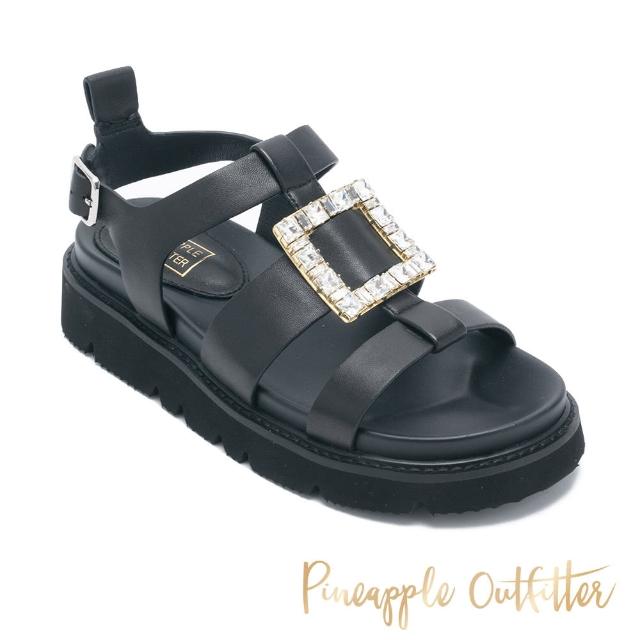 【Pineapple Outfitter】INEZ 個性水鑽方釦羅馬涼鞋(黑色)