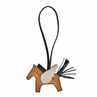 【Hermes 愛馬仕】RODEO飛馬造型小羊皮鑰匙圈/吊飾(迷你-棕/黑色H063010CA-BR-BK)