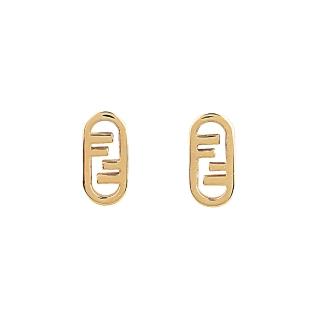 【FENDI 芬迪】FENDI O’Lock FF LOGO橢圓形設計鍍金屬穿式耳環(金)