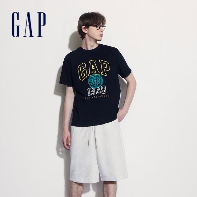 【GAP】男裝 Logo純棉印花圓領短袖T恤 親膚系列-黑色(465583)