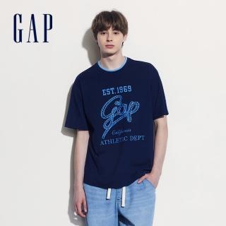 【GAP】男裝 Logo純棉印花圓領短袖T恤-海軍藍(465595)