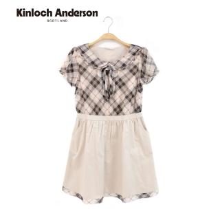 【Kinloch Anderson】雪紡格紋拼接短袖連身裙洋裝 金安德森女裝(KA0355704)