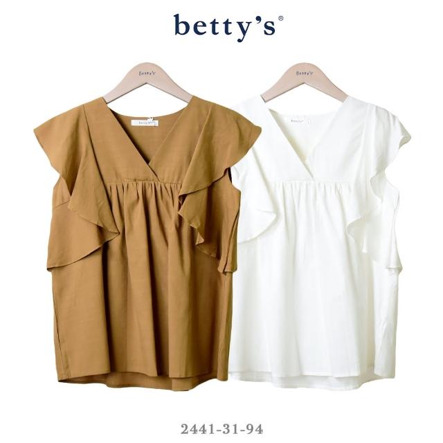 【betty’s 貝蒂思】古錐荷葉邊拼接V領無袖上衣(共二色)